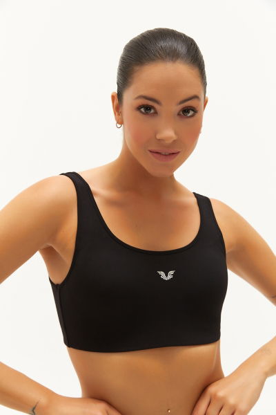 Kadın Siyah Organik Pamuklu Destekli Spor ve Günlük Crop Top Bra Sporcu Sütyeni 0148 