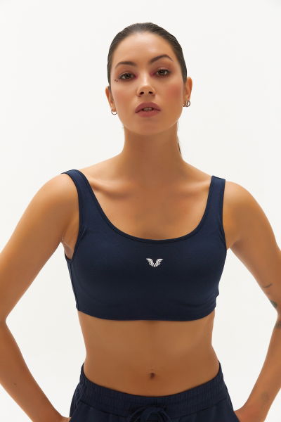 Kadın Lacivert Pamuklu Destekli Spor ve Günlük Crop Top Bra Sporcu Sütyeni | 0148 