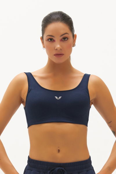 Kadın Lacivert Pamuklu Destekli Spor ve Günlük Crop Top Bra Sporcu Sütyeni 0148