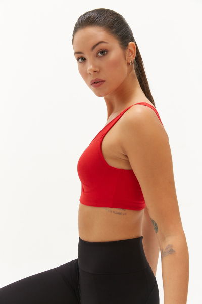 Kadın Kırmızı Pamuklu Destekli Spor ve Günlük Crop Top Bra Sporcu Sütyeni 0148