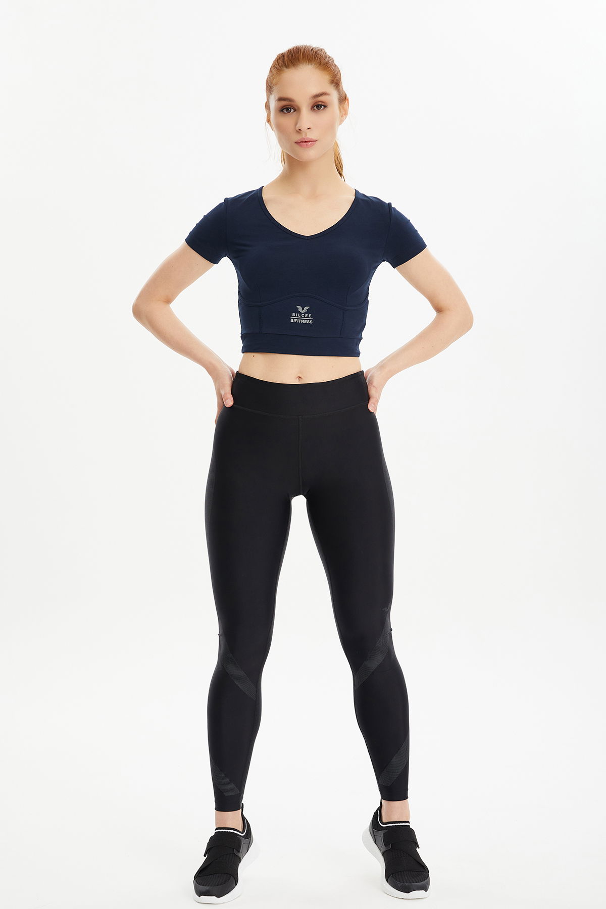 Kadın Lacivert Pamuklu Kısa Kollu Crop Boy Body-Kısa Sporcu Tişört | 0601 - BİLCEE