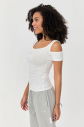 Kadın Beyaz Pamuklu Likralı Omuz Detaylı Atlet Tişört | 9735 - 2