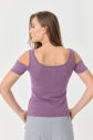 Kadın Lila Pamuklu Likralı Omuz Detaylı Atlet Tişört | 9735 - 2