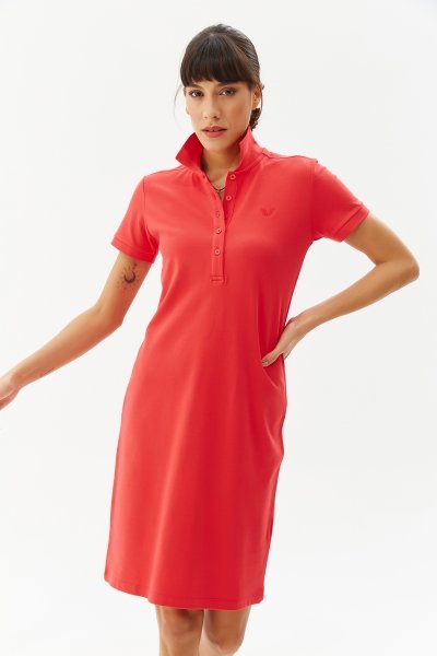 Kadın Kırmızı Polo Yaka Elbise 0127
