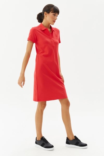 BİLCEE - Kadın Kırmızı Polo Yaka Elbise 0127 (1)