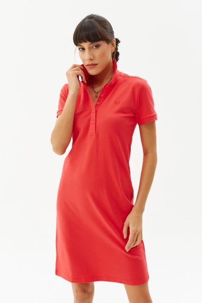 Kadın Kırmızı Polo Yaka Elbise 0127