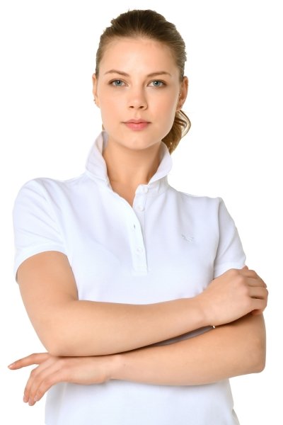 Kadın Beyaz Polo Yaka Kısa Kollu Pamuklu Tişört 8719