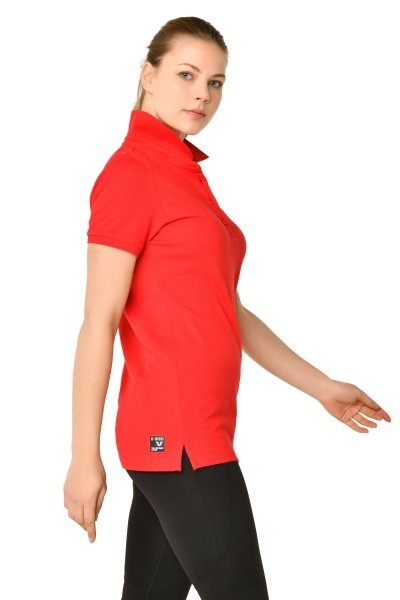 BİLCEE - Kadın Kırmızı Polo Yaka Kısa Kollu Pamuklu Tişört 8719