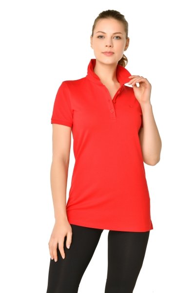 Kadın Kırmızı Polo Yaka Kısa Kollu Pamuklu Tişört 8719