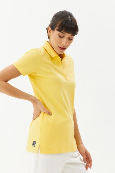 BİLCEE - Kadın Sarı Polo Yaka Kısa Kollu Pamuklu Tişört 8719