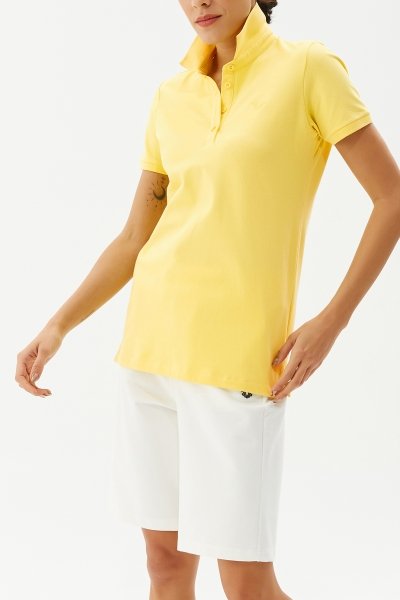 Kadın Sarı Polo Yaka Kısa Kollu Pamuklu Tişört 8719