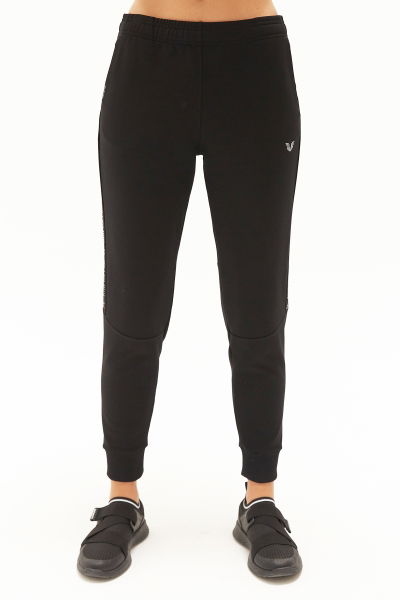 Kadın Siyah Ribana Paça Yanı Yazılı Şeritli Eşofman Altı 0450 