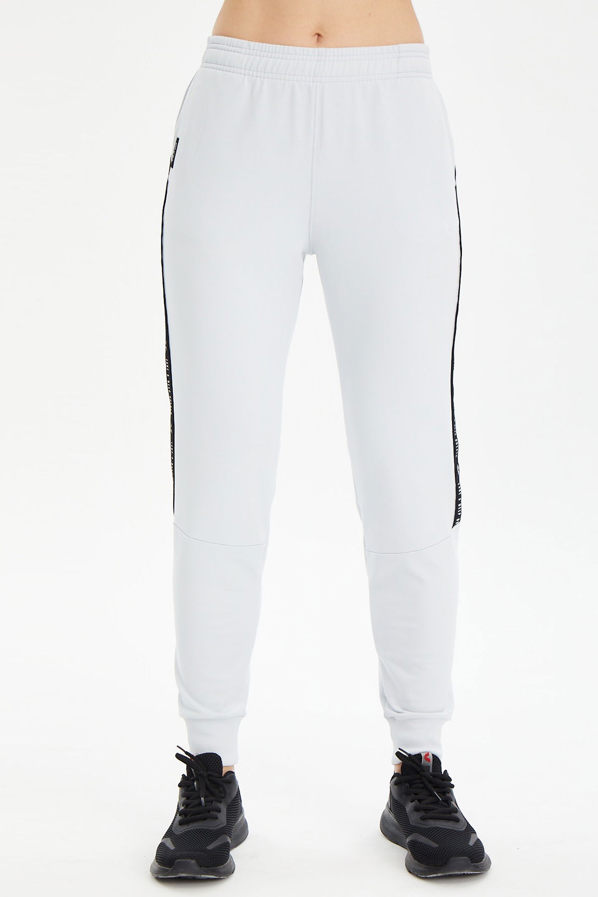 Kadın Gri Ribana Paça Yanı Yazılı Şeritli Eşofman Altı | 0450 - BİLCEE