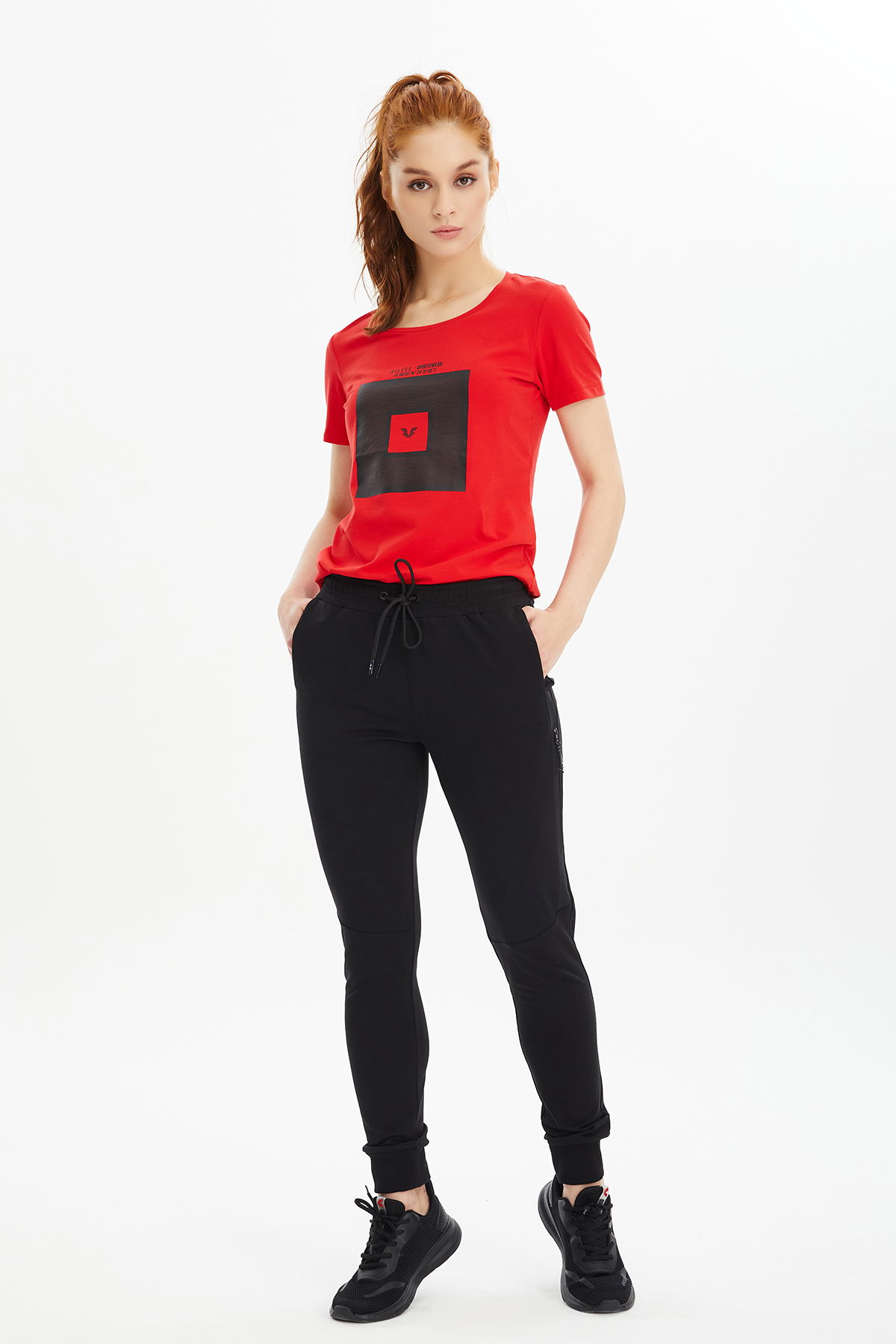 Kadın Siyah Ribana Paçalı Pamuklu Spor Eşofman Altı | 0807 - BİLCEE