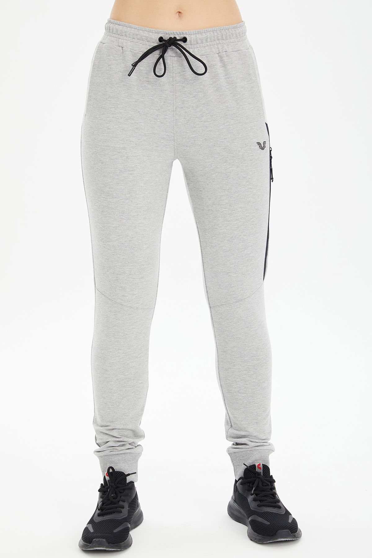 Kadın Gri Ribana Paçalı Pamuklu Spor Eşofman Altı | 0807 - BİLCEE