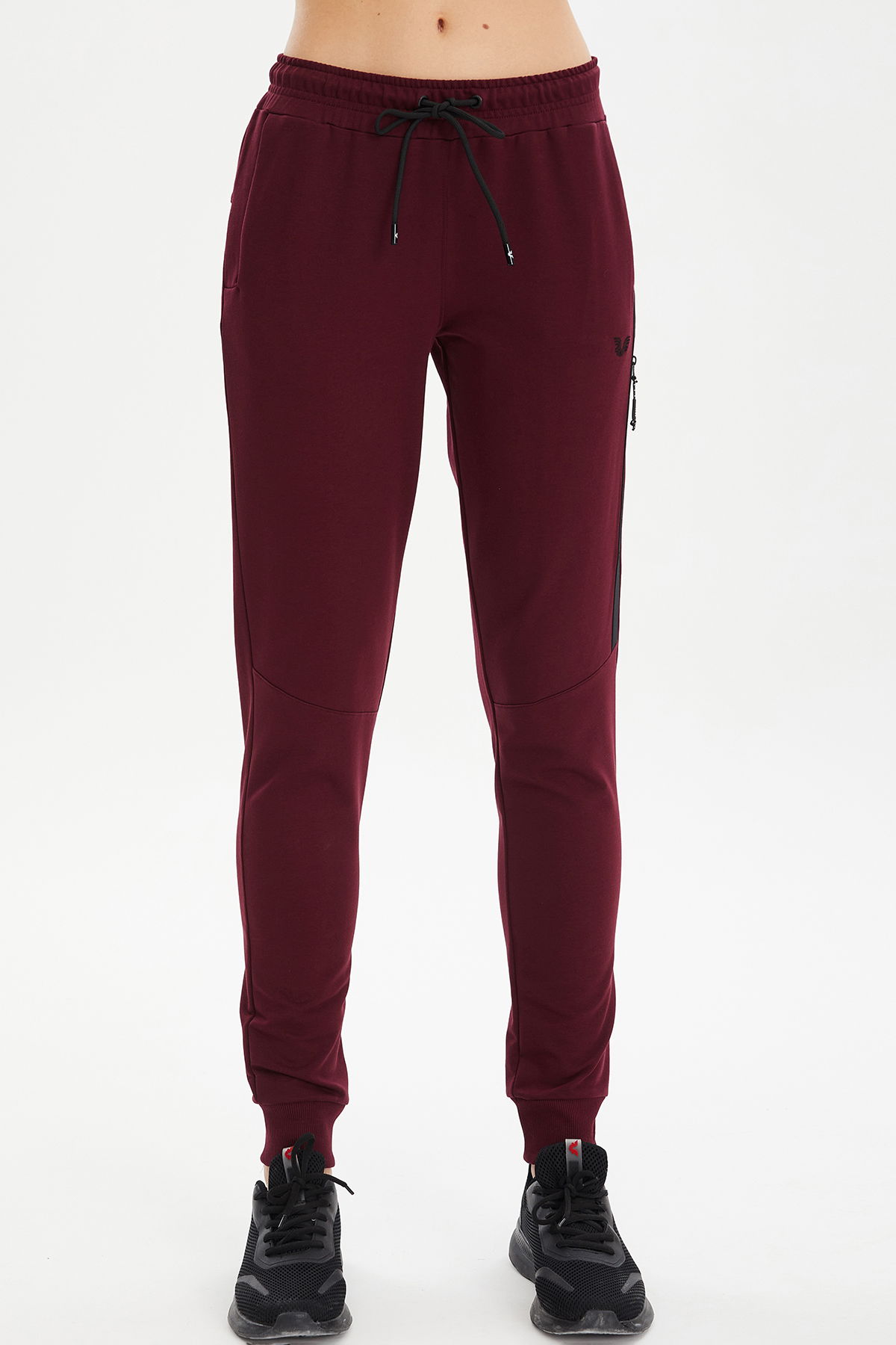 Kadın Bordo Ribana Paçalı Pamuklu Spor Eşofman Altı | 0807 - BİLCEE