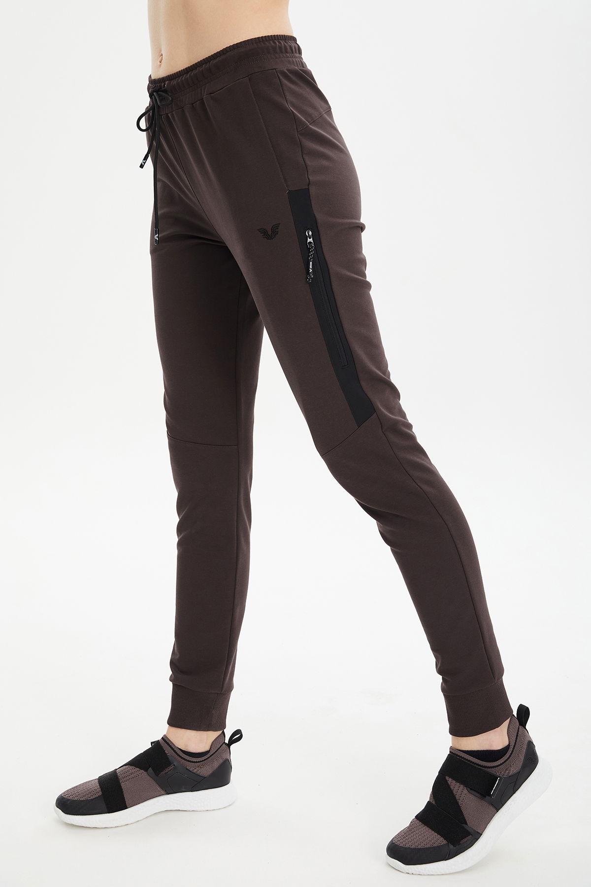 Kadın Kahverengi Ribana Paçalı Pamuklu Spor Eşofman Altı | 0807 - BİLCEE (1)