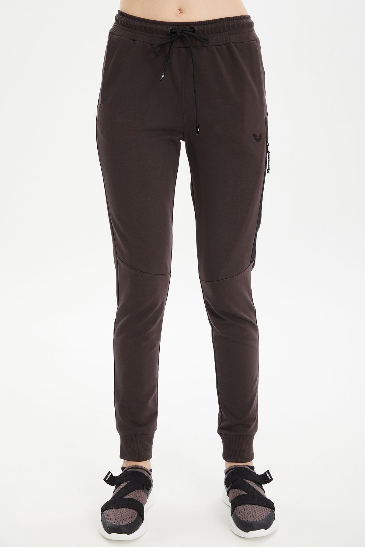 Kadın Kahverengi Ribana Paçalı Pamuklu Spor Eşofman Altı | 0807 - BİLCEE