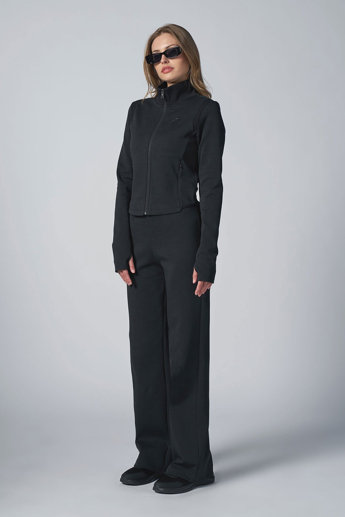  Kadın Siyah Crop Ceketli Palazzo Pantolonlu Eşofman Takım |4560 - BİLCEE (1)