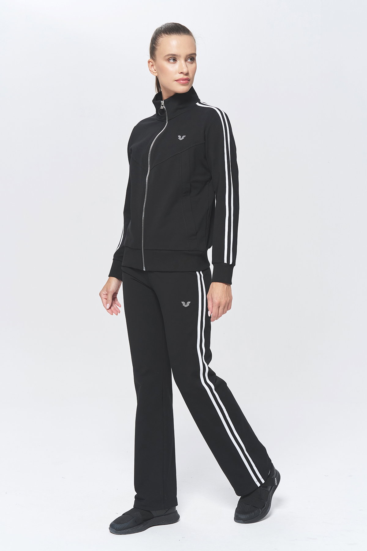 Kadın Siyah Dik Yakalı 3'lü Alt Üst Eşofman Takımı | 9907 - BİLCEE (1)