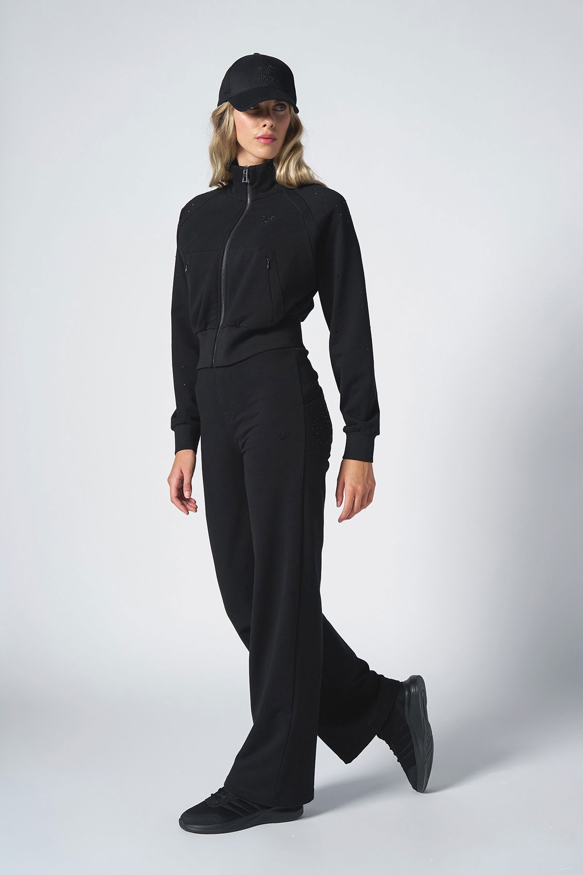  Kadın Siyah Fashion Taşlı Yumuşak Dokulu Fırçalı Kumaş Eşofman Takım | 4563 - BİLCEE (1)