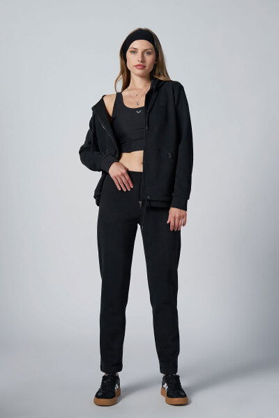 Kadın Siyah Fashion Yumuşak Dokulu Fırçalı Kapüşonlu Eşofman Takım 4037 
