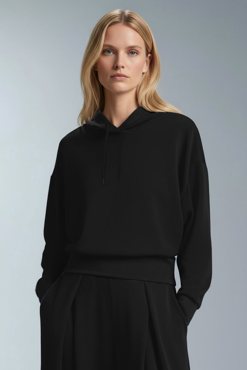 Kadın Siyah Kapüşonlu Modal Sweatshırt | 4841 - BİLCEE