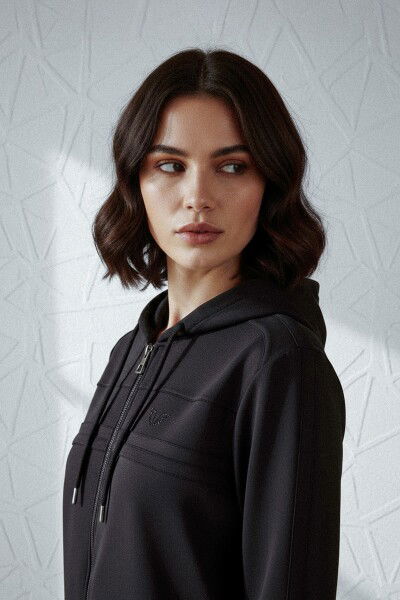 Kadın Siyah Modal Şeritli Eşofman Takım | 4776 