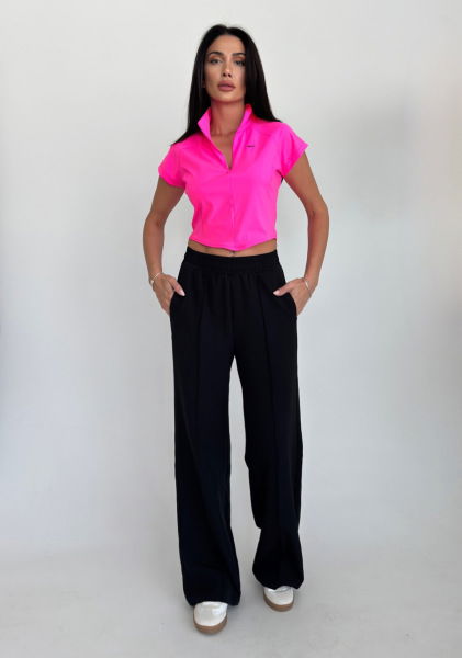 Kadın Siyah Yüksek Bel Nervürlü Bol Kumaş Pantolon 4591 