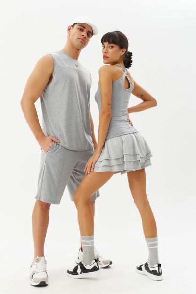 Kadın Gri Düz Spor Ve Günlük Kullanım Mini Pamuklu Şortlu Tenis Etek 0110