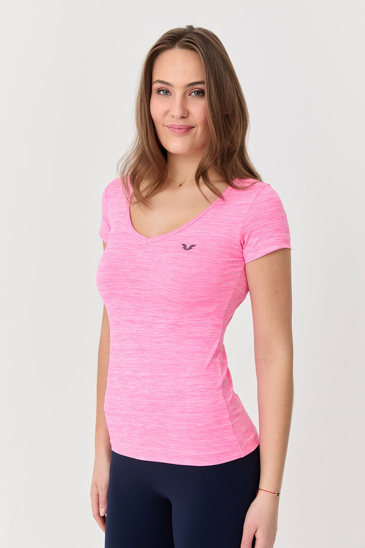 Kadın V Yaka Sırt Detaylı Neon Pembe Spor Body | 9756 - BİLCEE