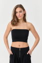 Kadın Siyah Straplez Düz Crop 9770 - 1