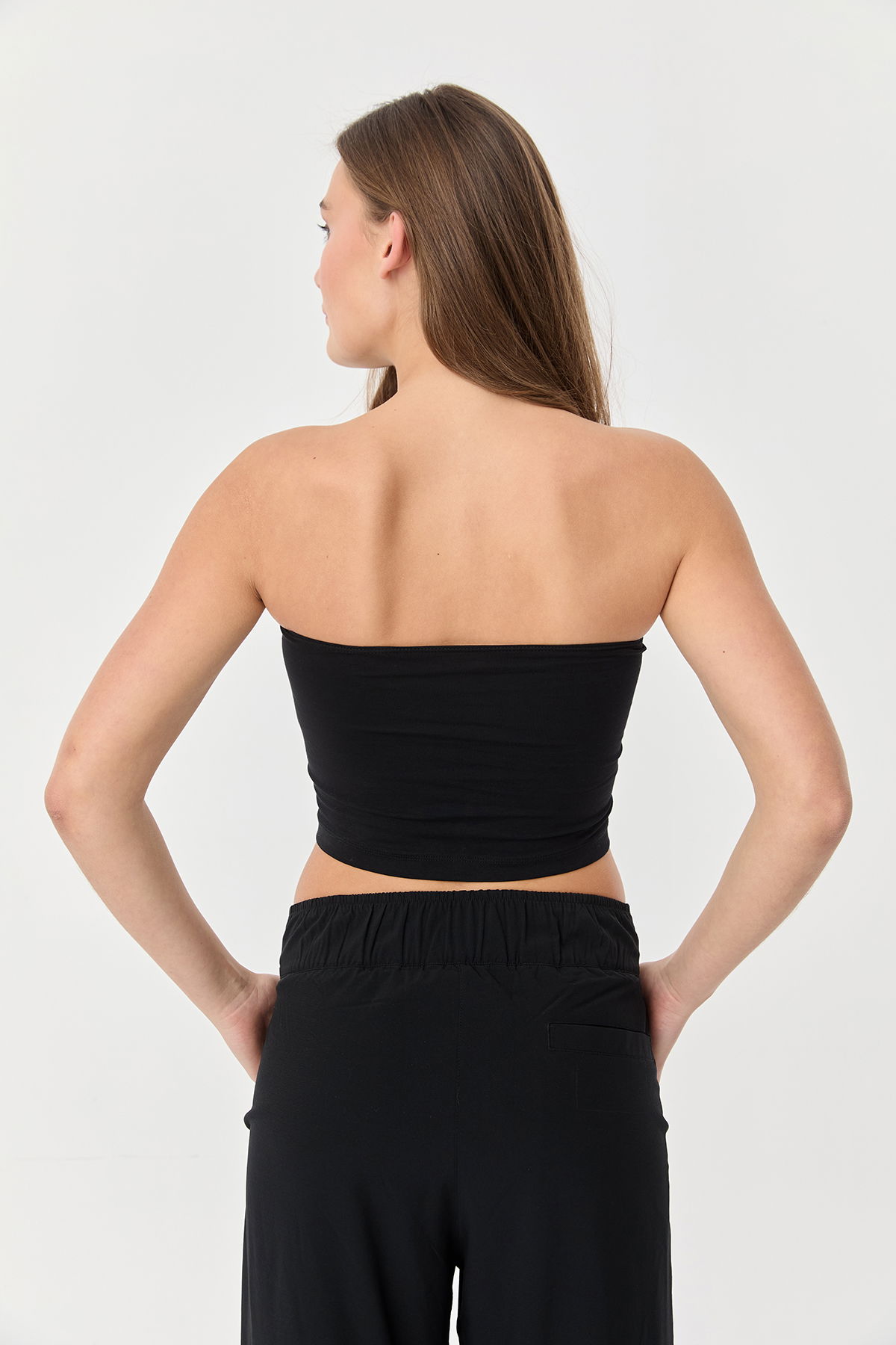 Kadın Siyah Straplez Düz Crop 9770 - BİLCEE (1)