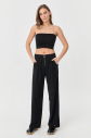 Kadın Siyah Straplez Düz Crop 9770 - 4