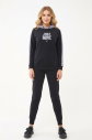 Kadın Siyah Kapüşonlu İpli Sweatshirt Takım | 1663 - 8