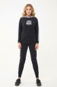 Kadın Siyah Kapüşonlu İpli Sweatshirt Takım | 1663 - 8
