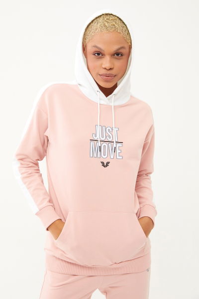 Kadın Pembe Kapüşonlu İpli Sweatshirt Takım | 1663 