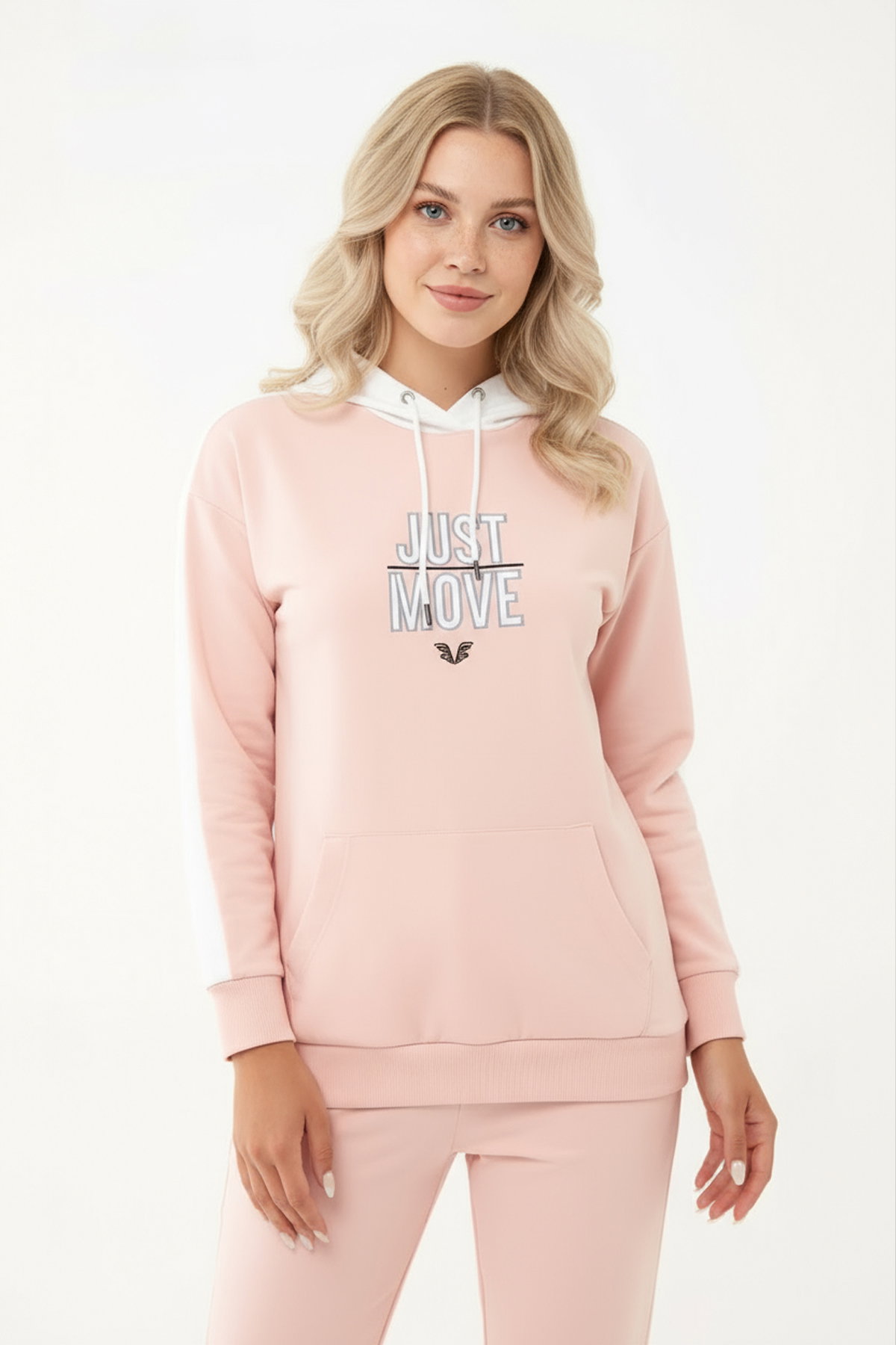 Kadın Pembe Kapüşonlu İpli Sweatshirt Takım | 1663 - BİLCEE