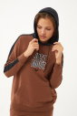 Kadın Kahverengi Kapüşonlu İpli Sweatshirt Takım | 1663 - 8
