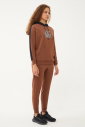 Kadın Kahverengi Kapüşonlu İpli Sweatshirt Takım | 1663 - 6