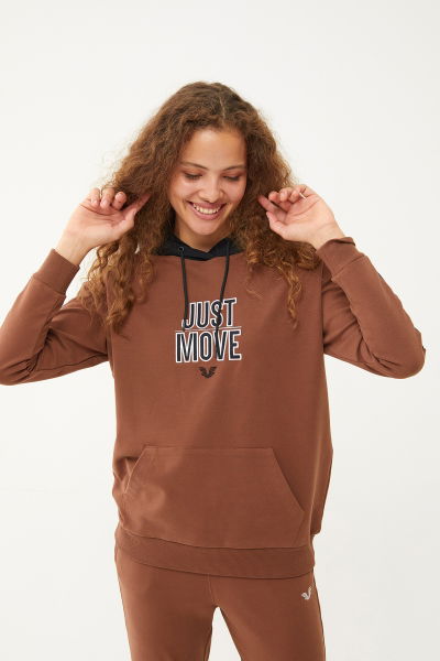 Kadın Kahverengi Kapüşonlu İpli Sweatshirt Takım | 1663 