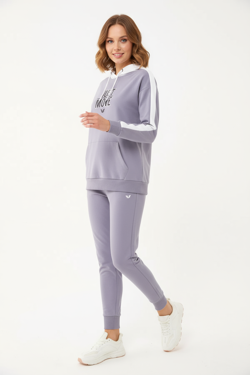 Kadın Açık Granit Kapüşonlu İpli Sweatshirt Takım | 1663 - BİLCEE