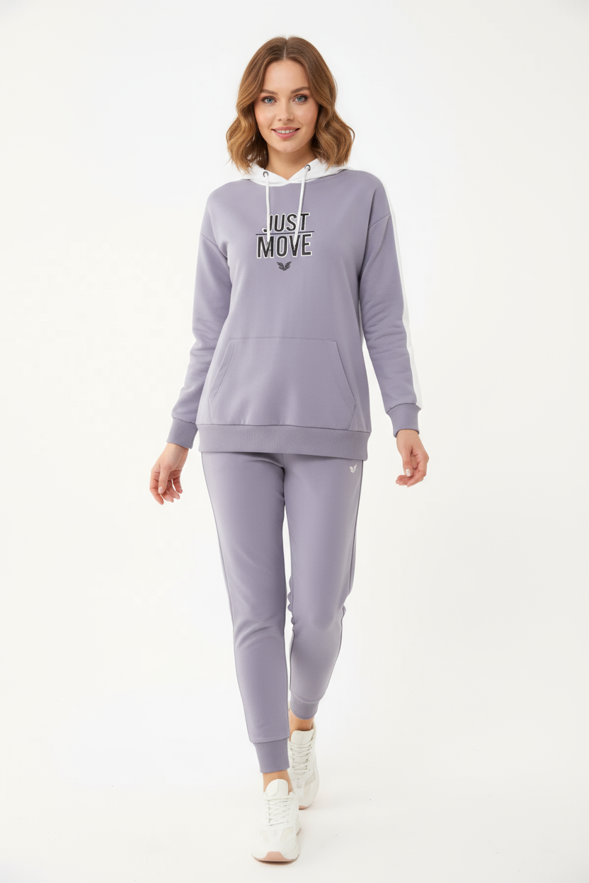 Kadın Açık Granit Kapüşonlu İpli Sweatshirt Takım | 1663 - BİLCEE (1)