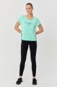 Kadın Su Yeşili Kısa Kollu Baskılı Fit Spor Tişört | 9708 - 4