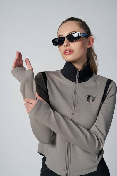  Kadın Vizon Crop Ceketli Palazzo Pantolonlu Eşofman Takım| 4560 