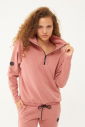 Kadın Pudra Düz Paça, Dik Yaka Yarım Fermuarlı Sweatshirt Takım | 1632 - 14
