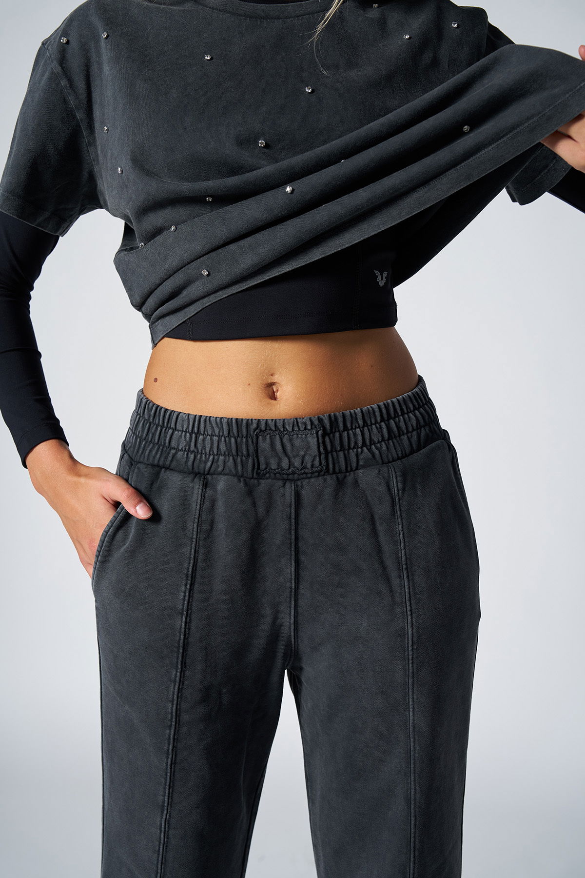 Kadın Antrasit Yıkamalı Washed Bol Paça Eşofman Altı | 9895 - BİLCEE