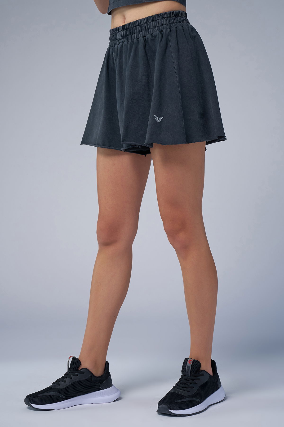 Kadın Antrasit Yıkamalı Washed Kloş Şort etek | 3922 - BİLCEE (1)