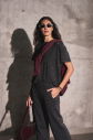 Kadın Antrasit Yıkamalı Washed Taşlı Oversize Tişört | 3912 - 3