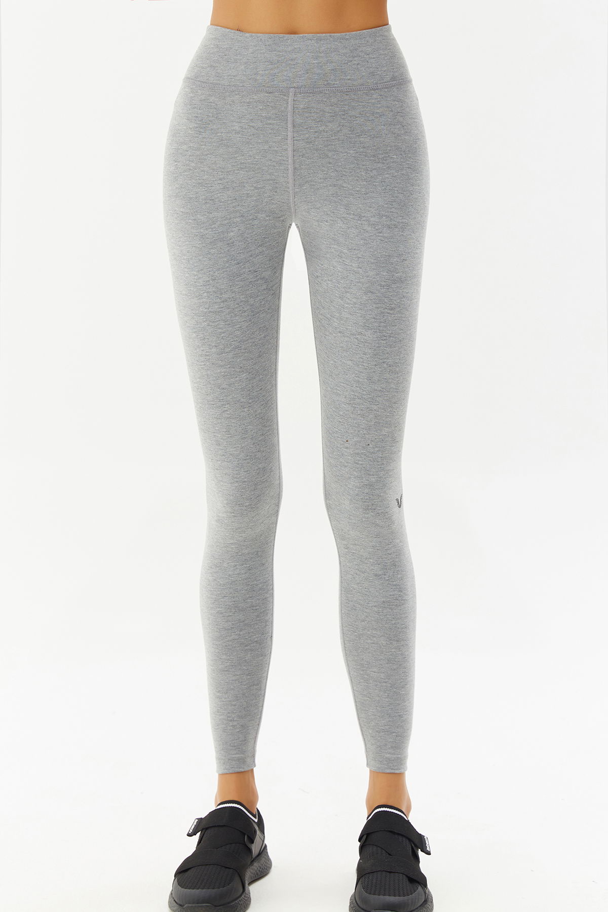 Kadın Gri Melanj Organik Pamuklu Yüksek Bel Basic Esnek ve Spor Tayt 0108 - BİLCEE